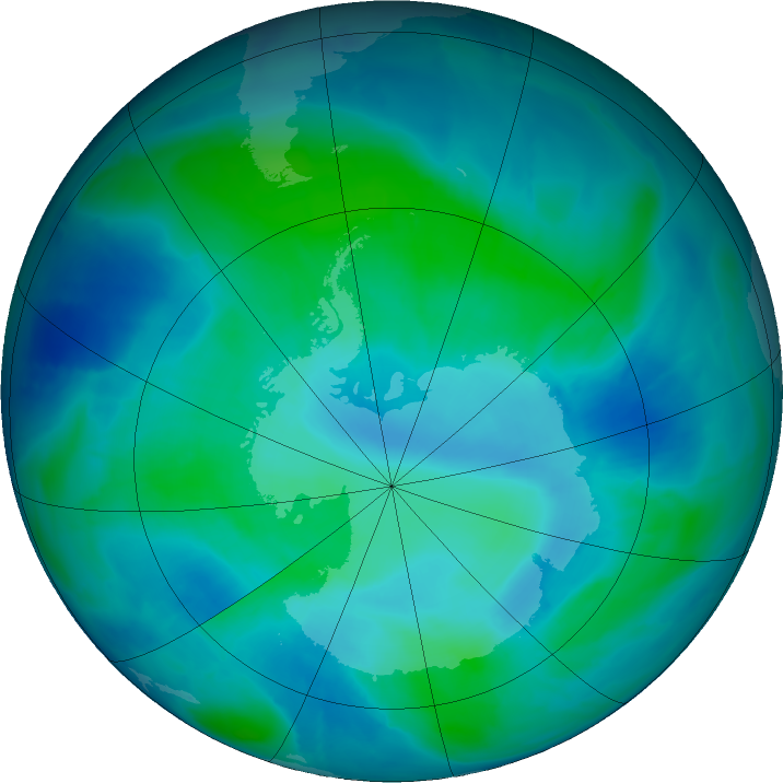 Antarctic ozone map for 17 February 2016
